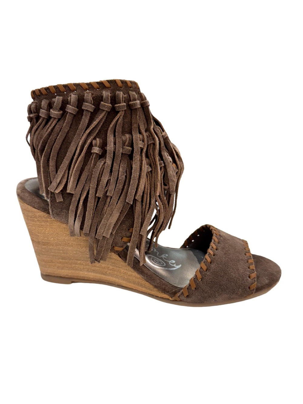 Naughty Monkey True Fringe Wedge Sandal Size 6 Leather Upper